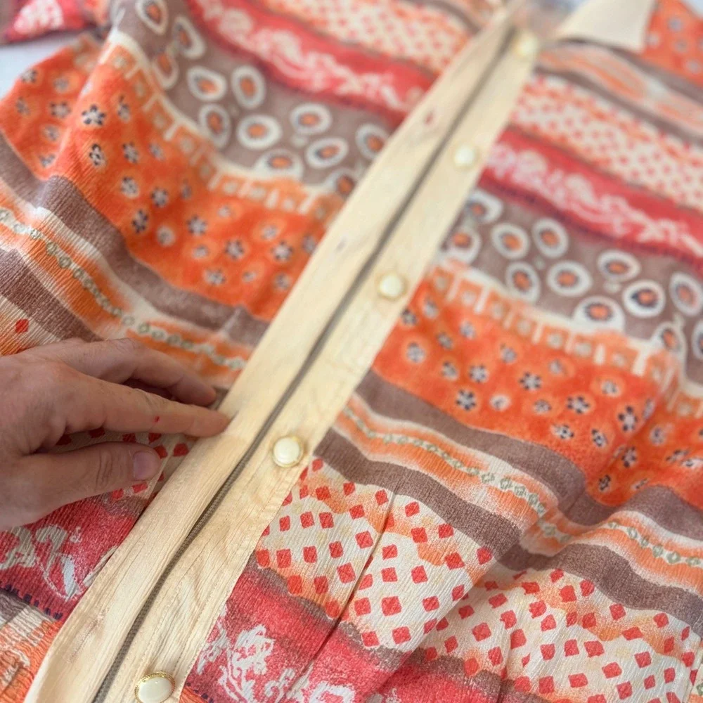 Oleg Cassini Vintage Silk Bomber Jacket Orange Geometric‎ Floral Print Small